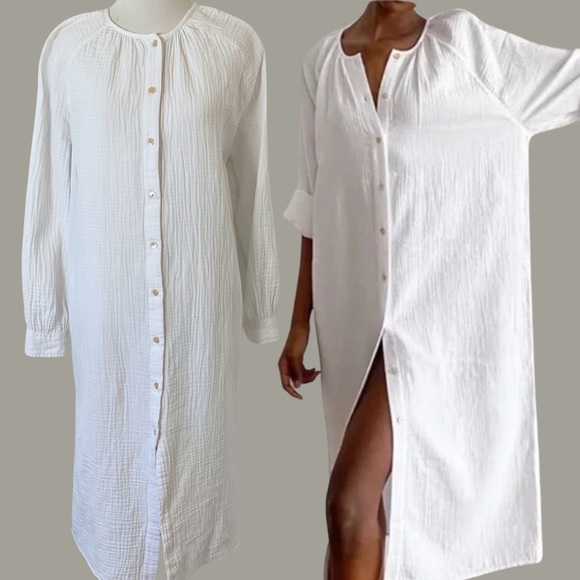 ARITZIA Wilfred Free Gauze Midi Dress | Sail | Cotton | Button | White | XS - Picture 1 of 9